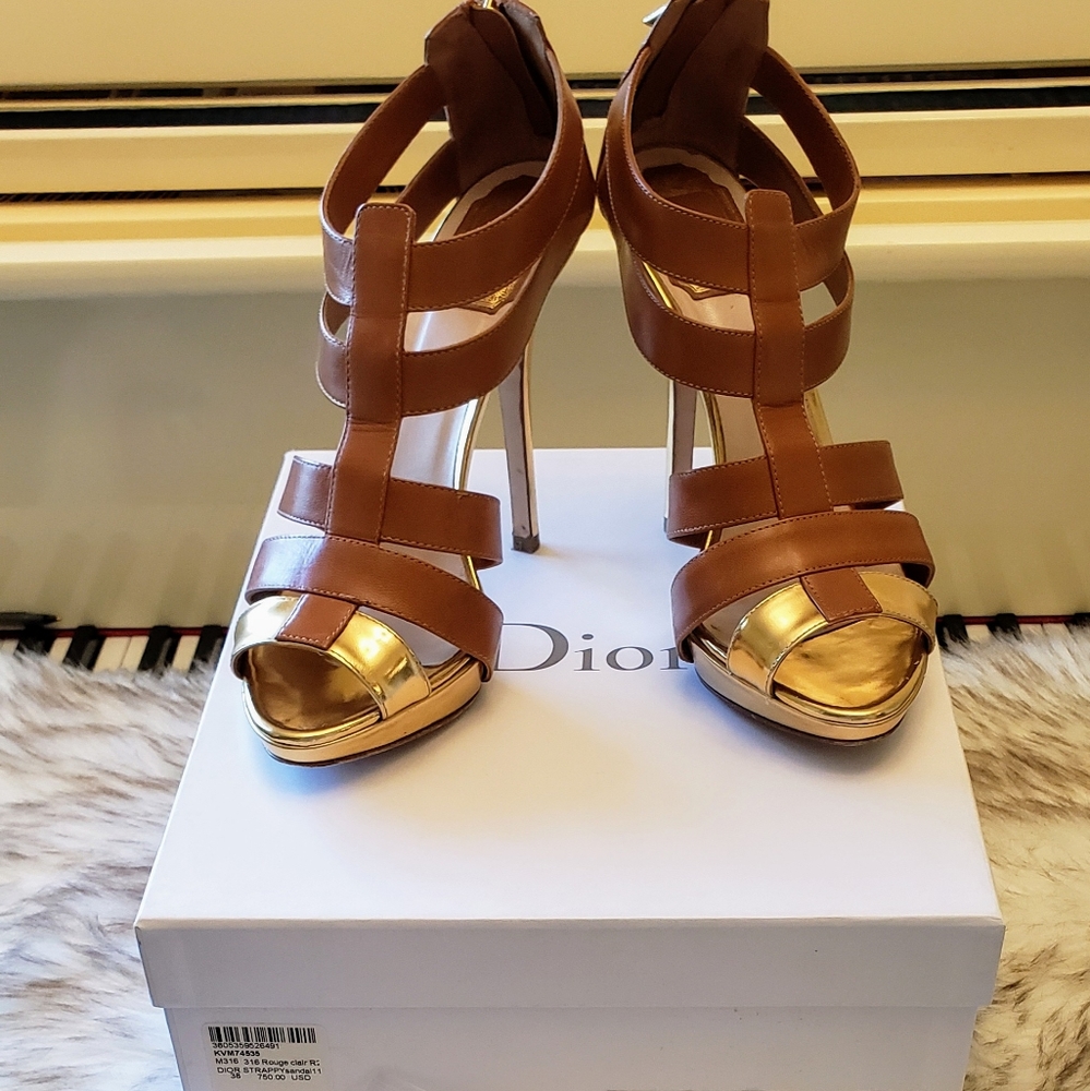 Dior tan and gold heels size 7.5
